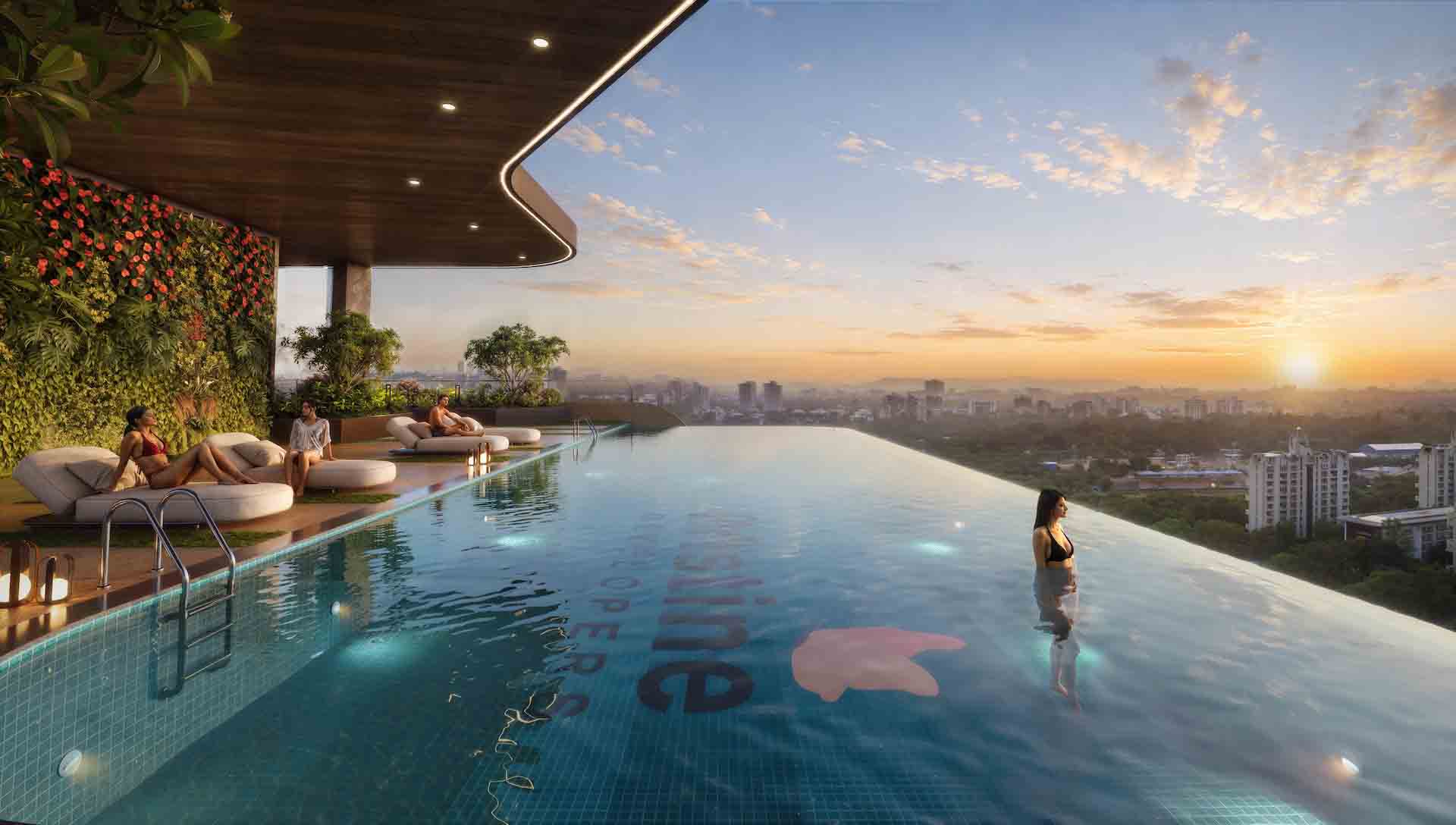 Rooftop infinity pool at Pristine Amore, Pune